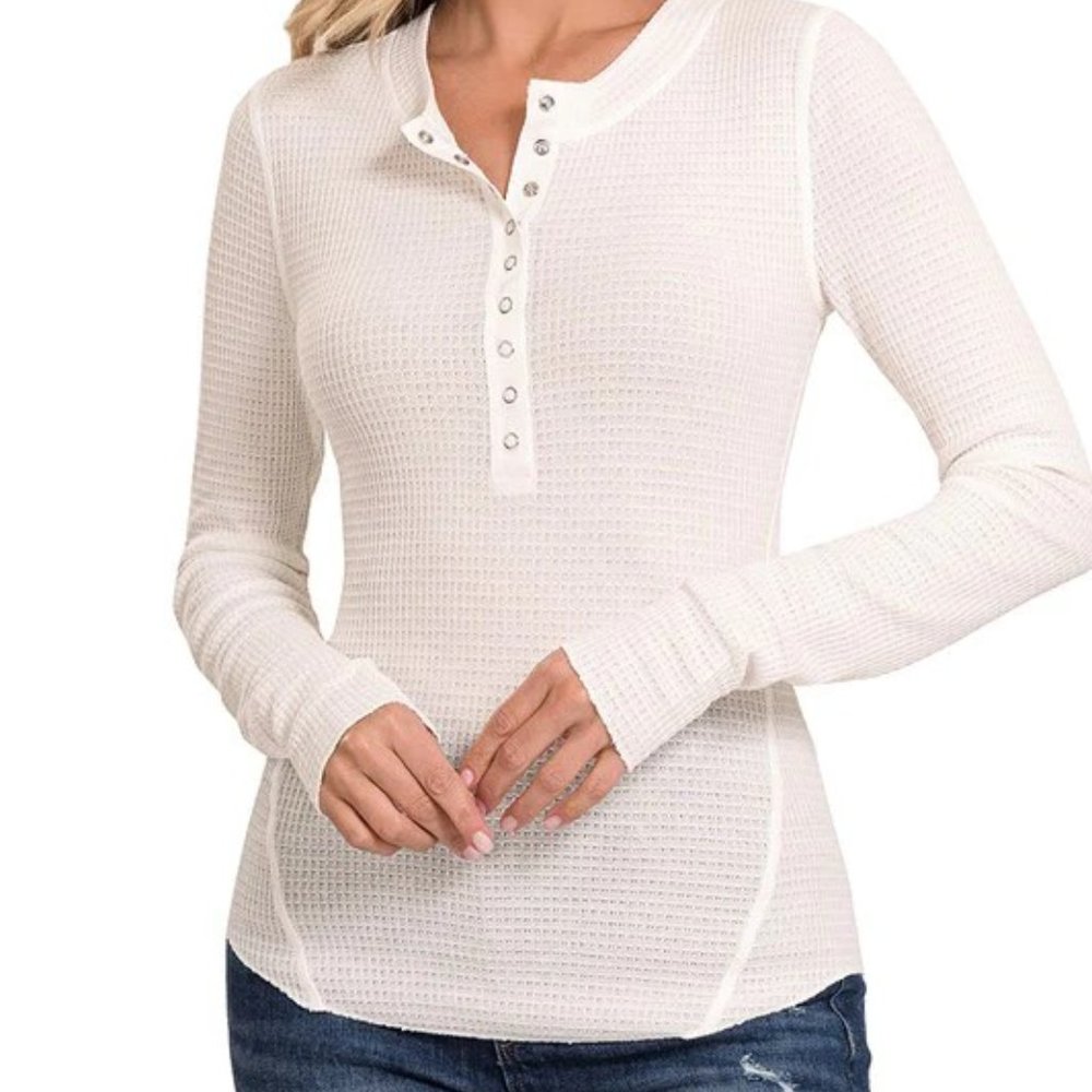 Zenana Waffle Snap Top